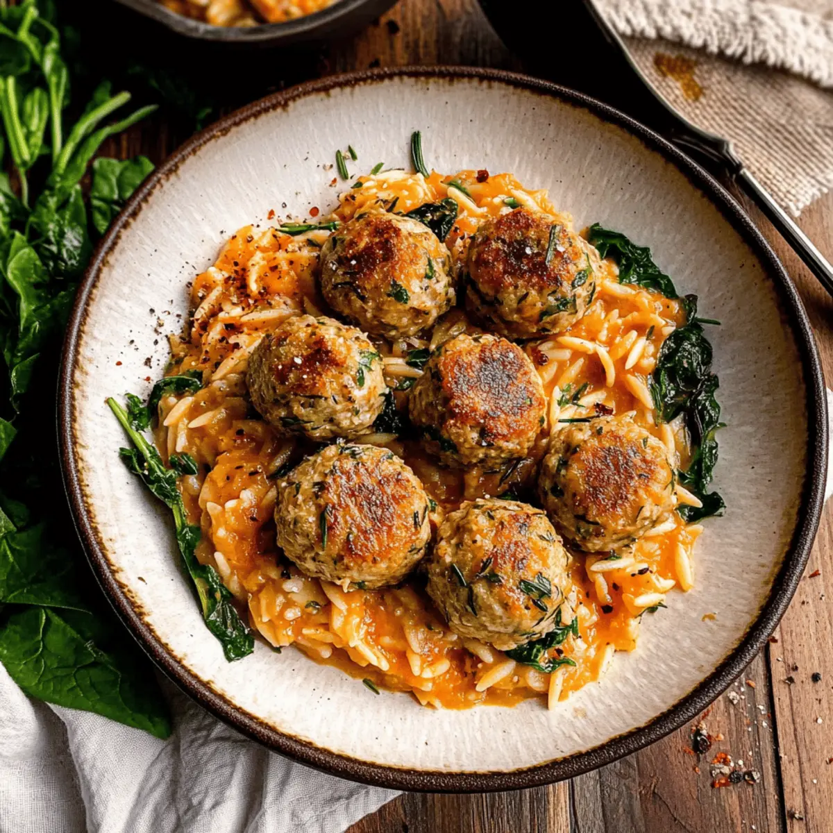 Rosemary Chicken Meatballs & Tomato Orzo