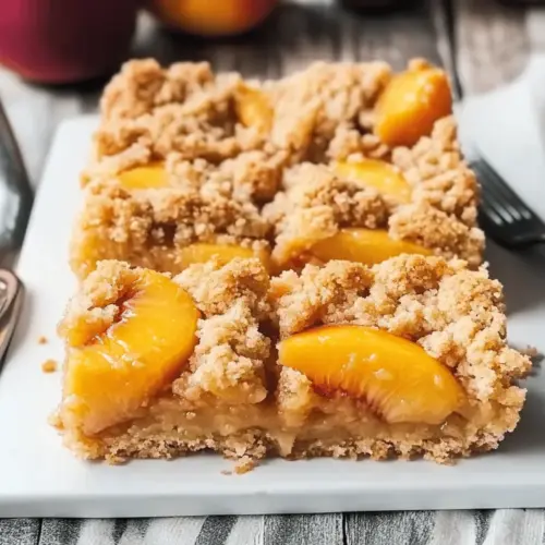Creamy Peach Crumble Dessert Bars